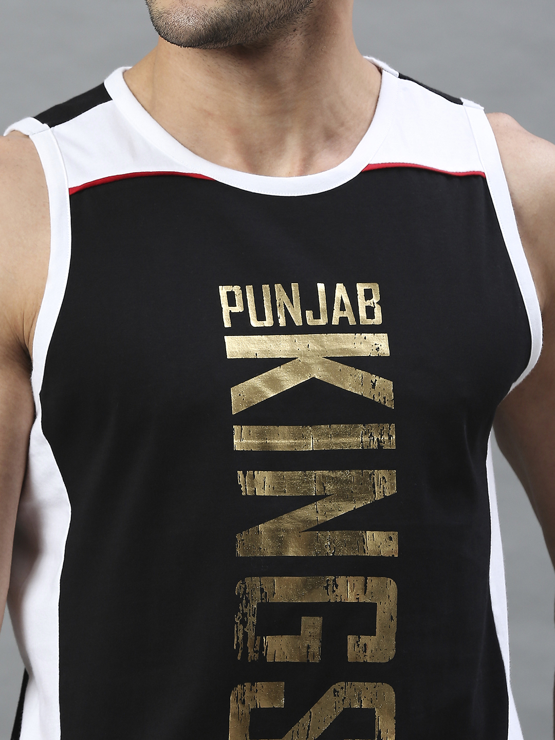 Punjab Kings Men Black and White Graphic Printed Sleeveless Round Neck Sports Vest (6)