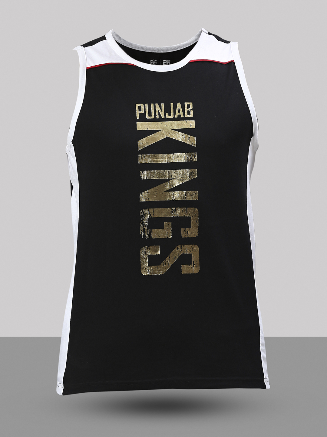 Punjab Kings Men Black and White Graphic Printed Sleeveless Round Neck Sports Vest (2)