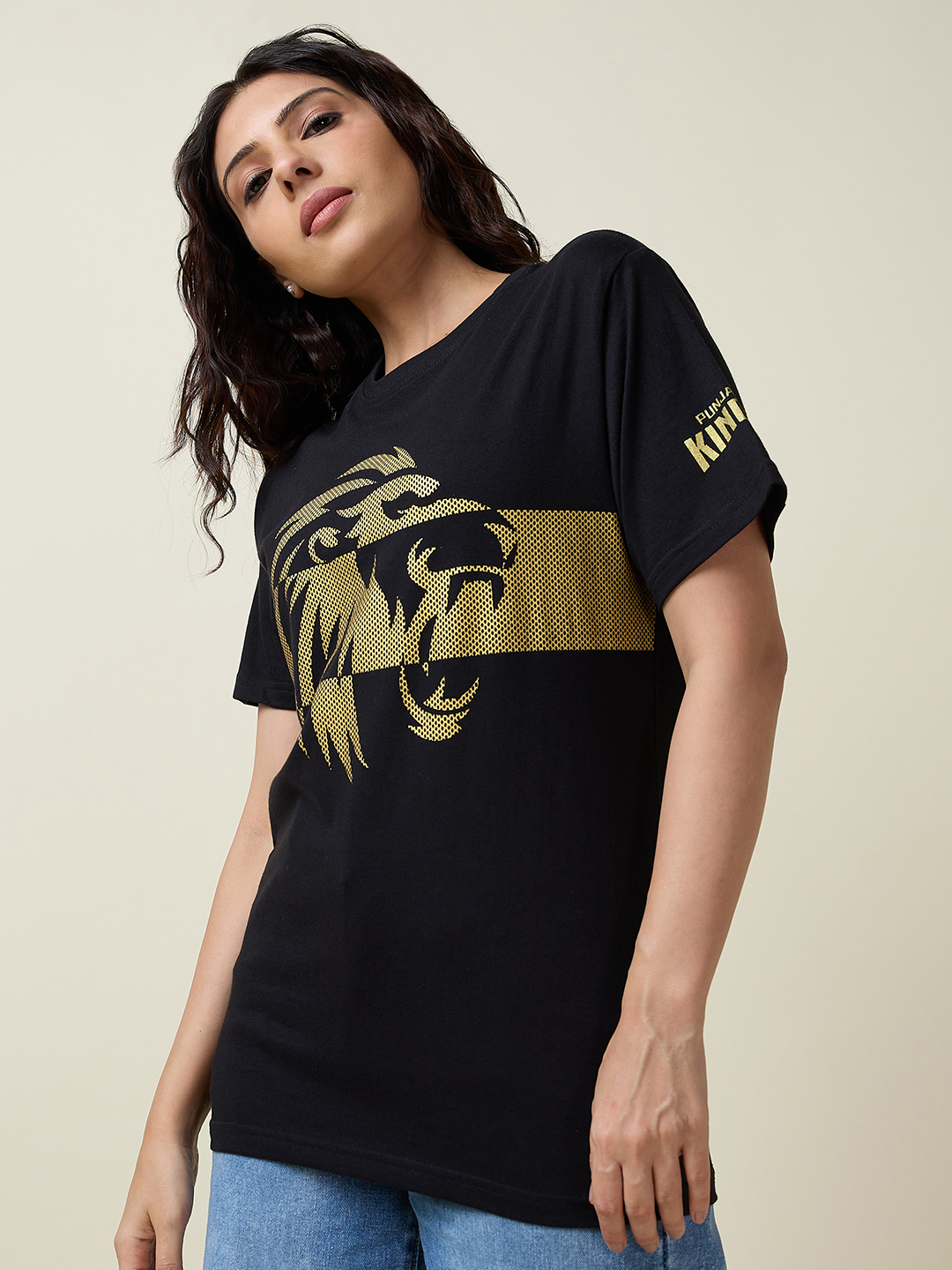 Punjab Kings Unisex Black Graphic Printed Half Sleeves Round Neck Cotton T-Shirt (4)