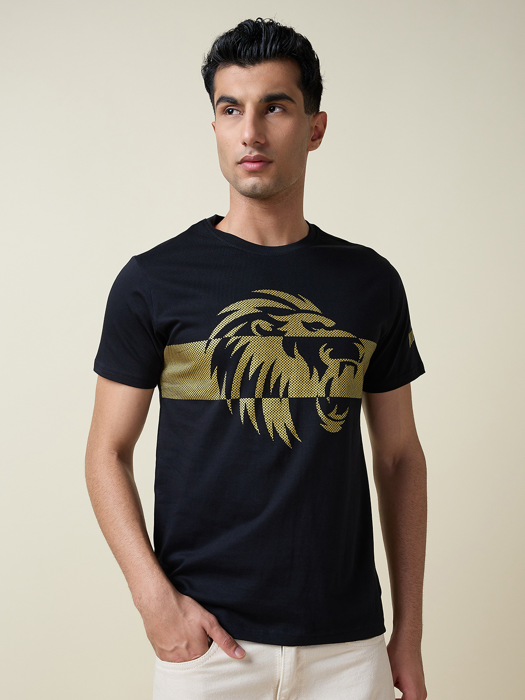 Punjab Kings Unisex Black Graphic Printed Half Sleeves Round Neck Cotton T-Shirt (3)