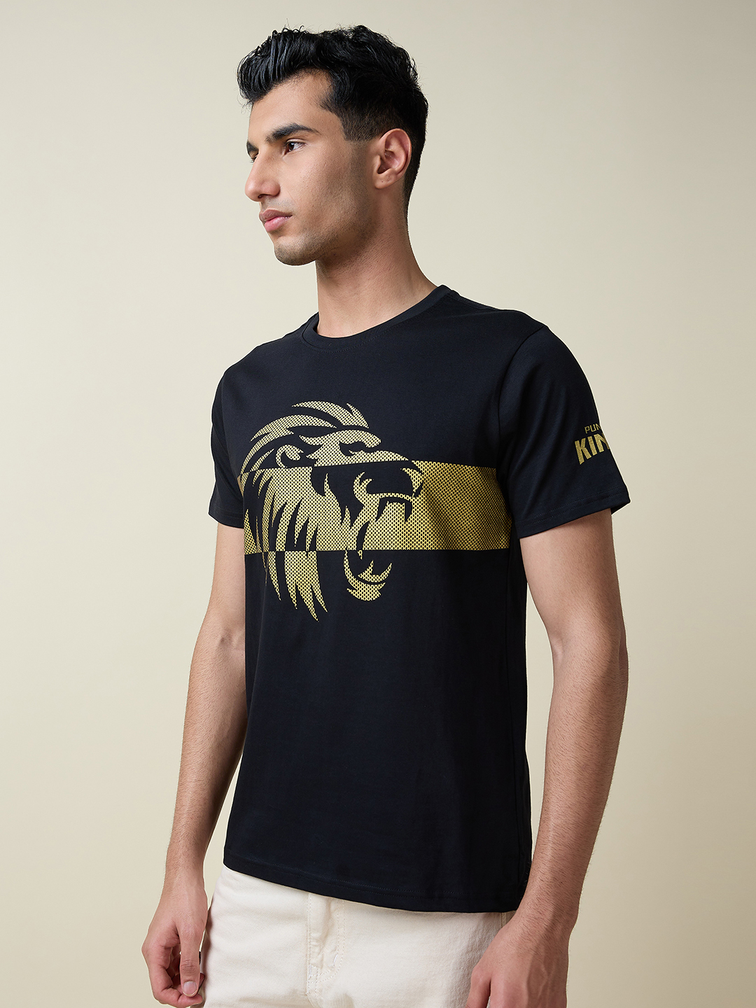 Punjab Kings Unisex Black Graphic Printed Half Sleeves Round Neck Cotton T-Shirt (5)