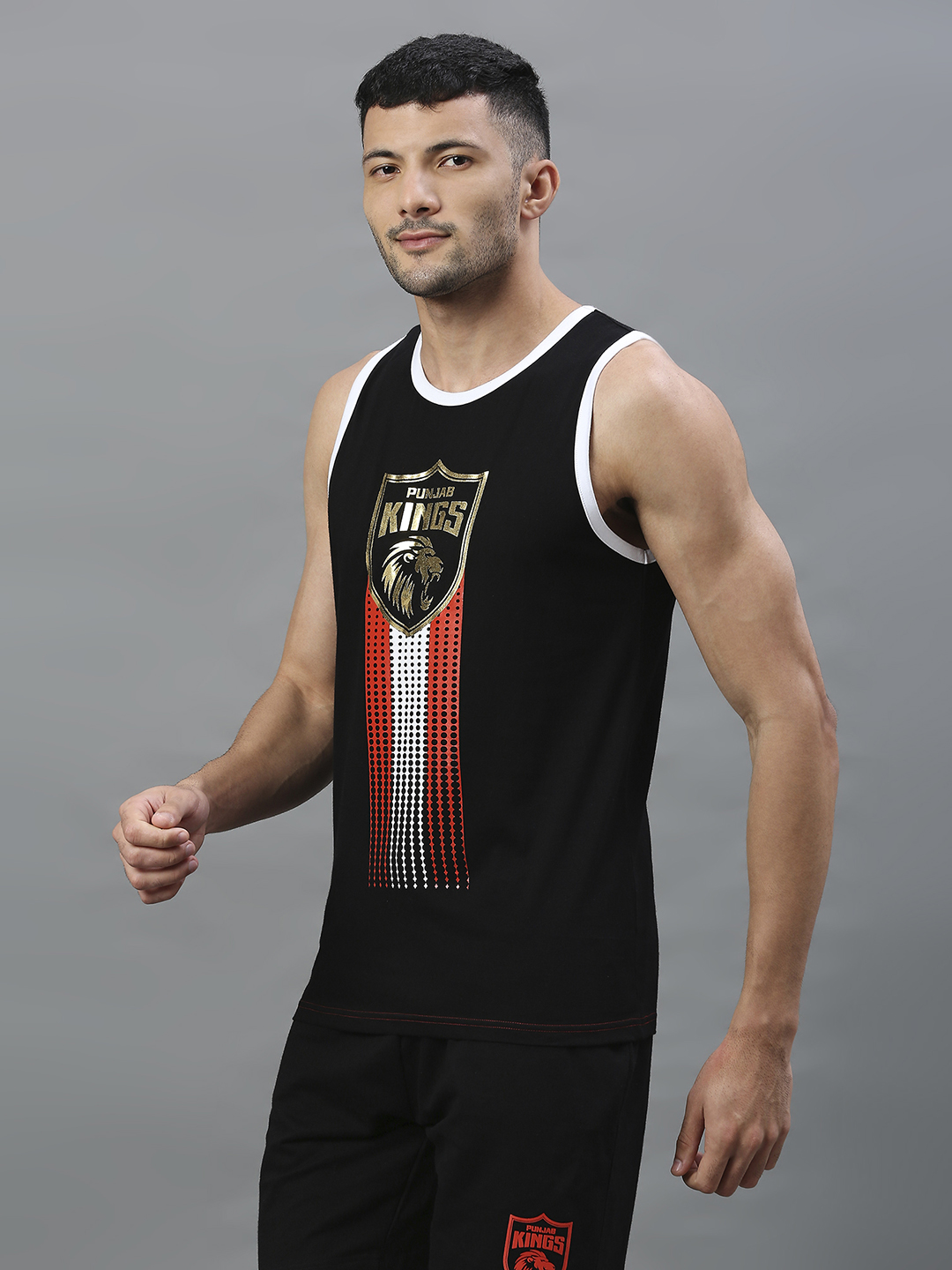 Punjab Kings Men Black Graphic Printed Sleeveless Round Neck Sports Vest (4)