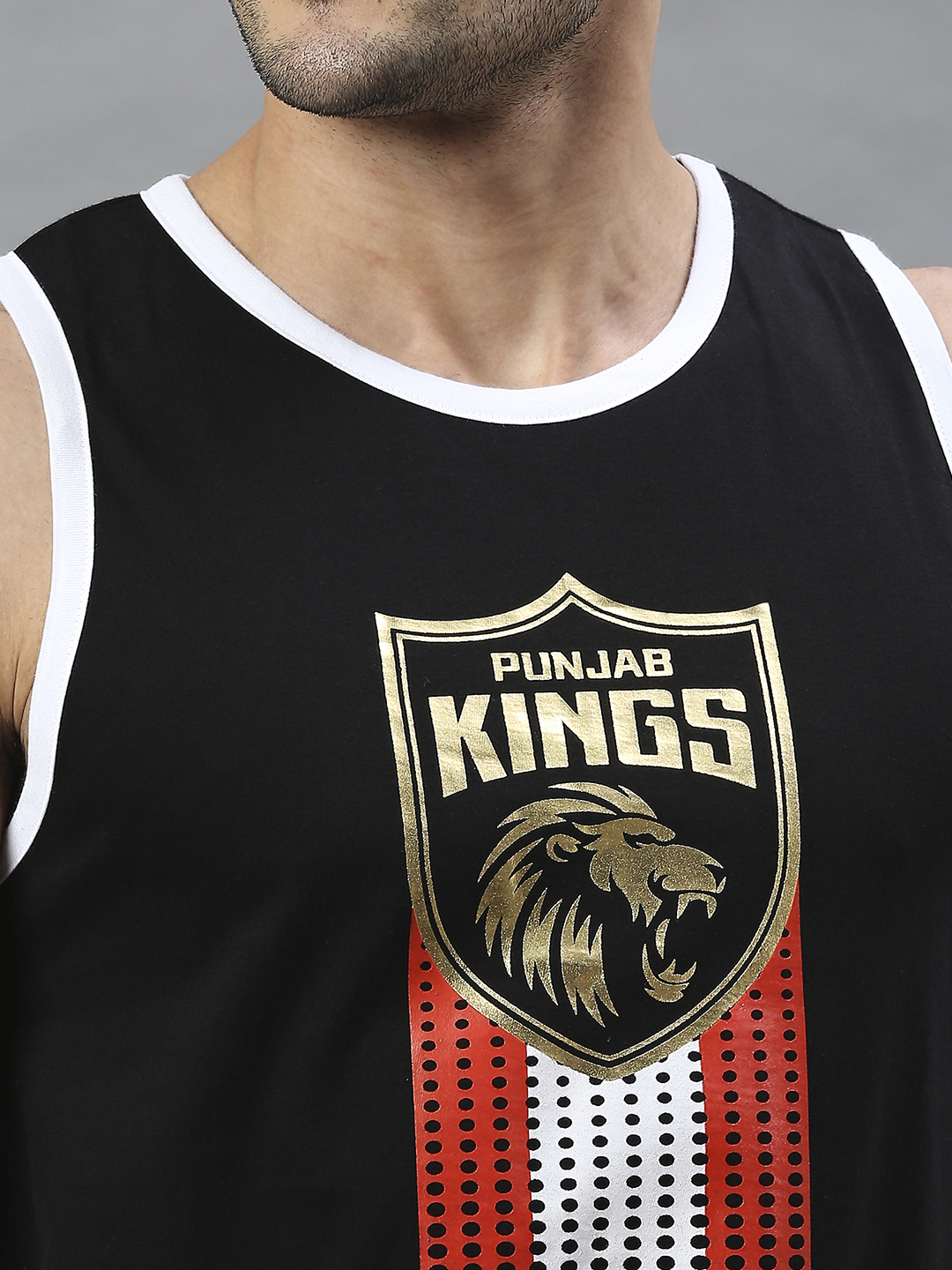 Punjab Kings Men Black Graphic Printed Sleeveless Round Neck Sports Vest (6)