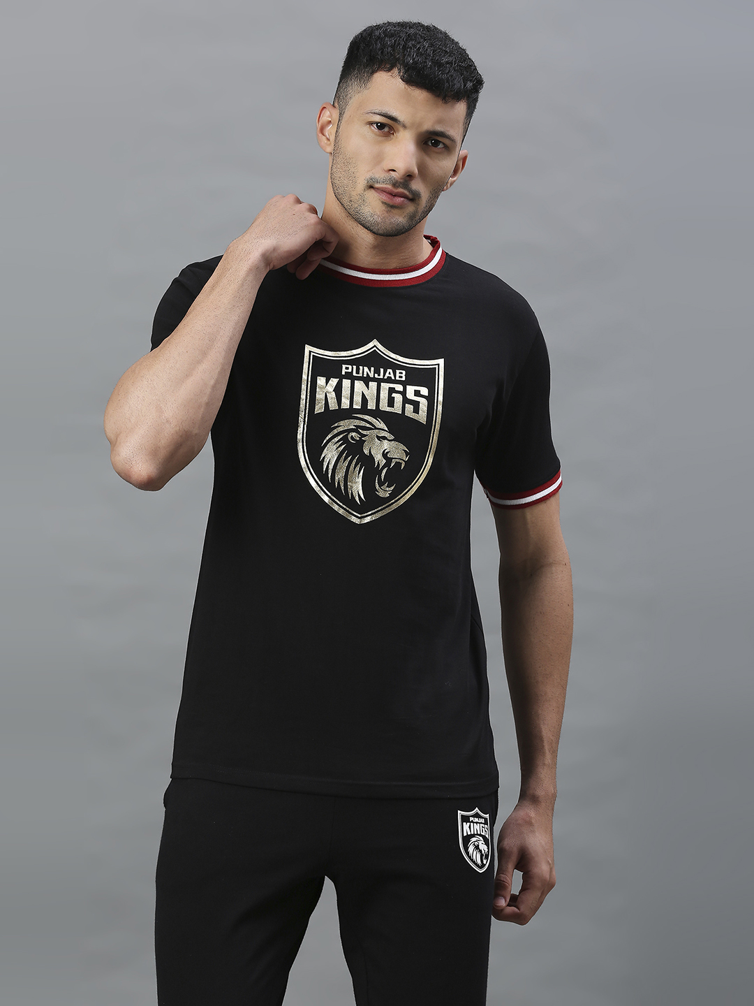 Men Black Logo Printed Half Sleeves Round Neck Cotton T-Shirt