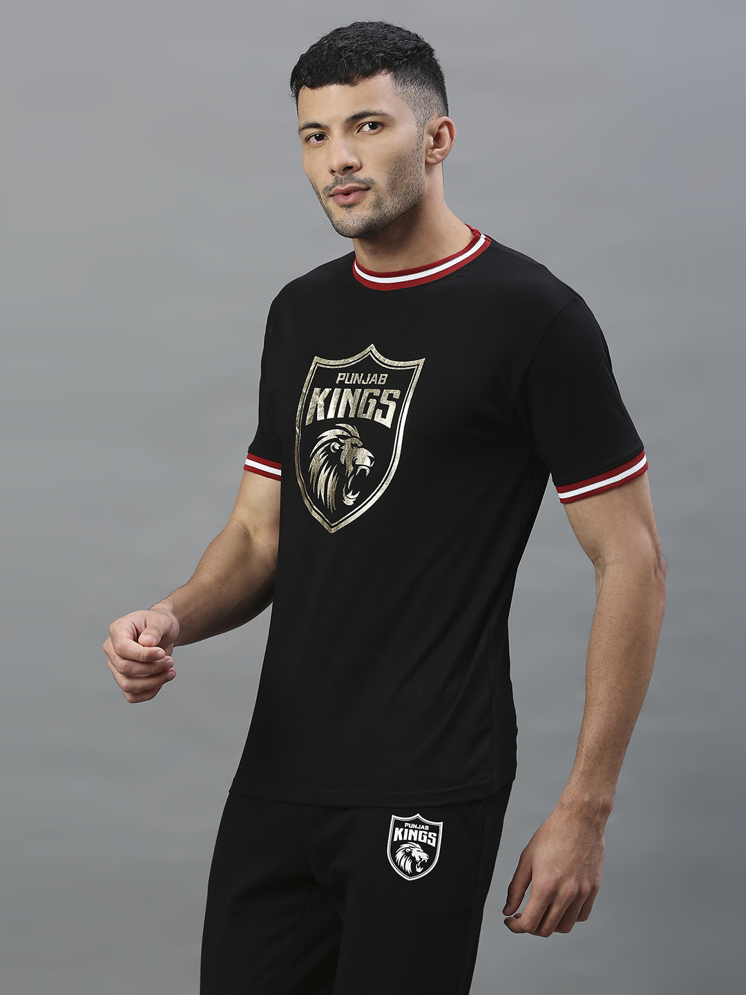 Punjab Kings Men Black Logo Printed Half Sleeves Round Neck Cotton T-Shirt (4)