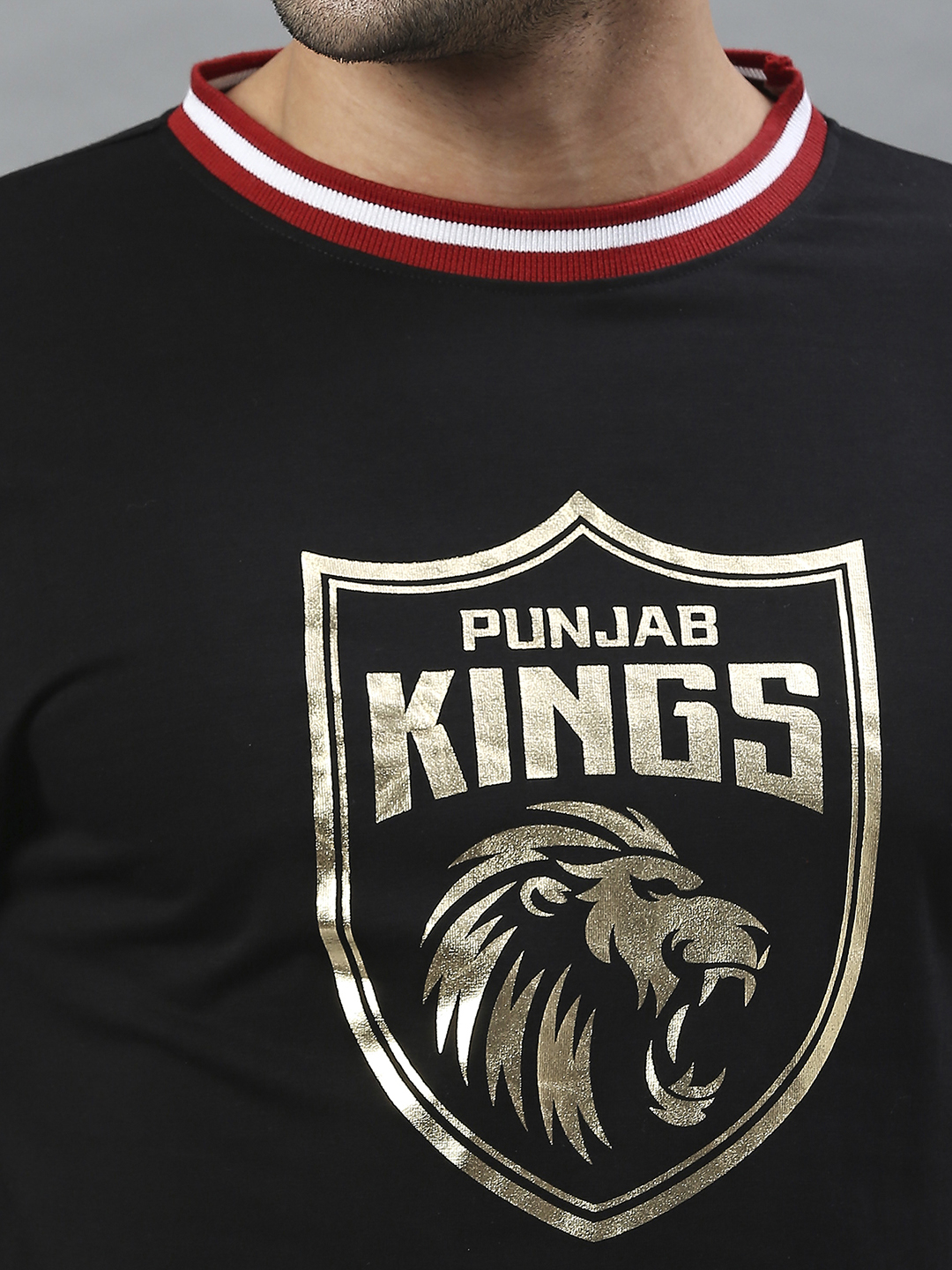 Punjab Kings Men Black Logo Printed Half Sleeves Round Neck Cotton T-Shirt (6)