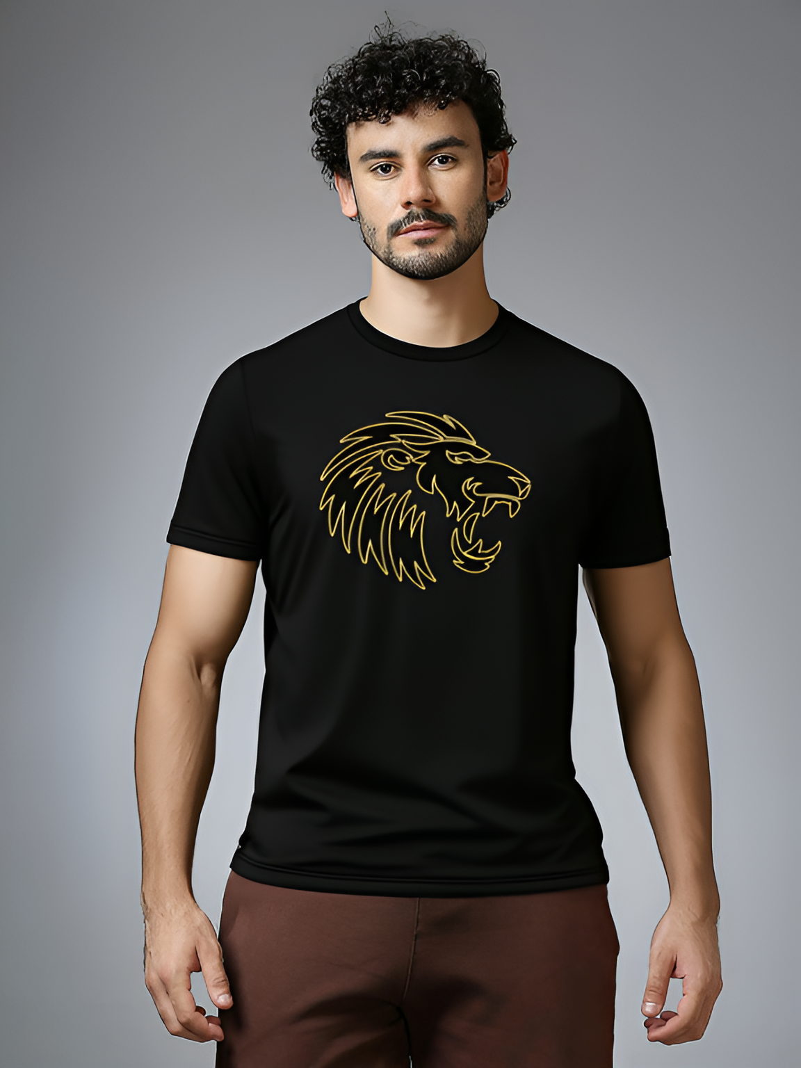 Men Black Logo Printed Half Sleeves Round Neck Cotton T-Shirt