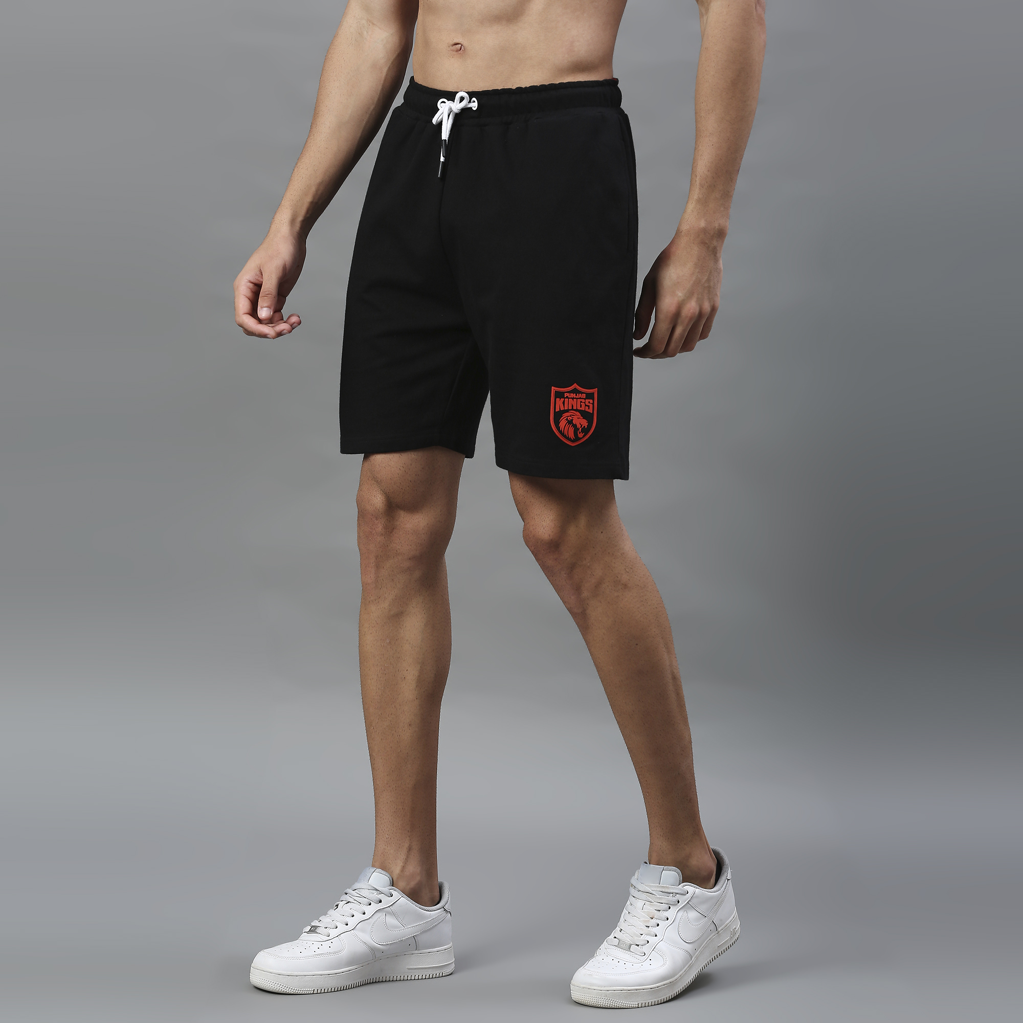 Punjab Kings Men Black Logo Printed Mid-Rise Cotton Sports Shorts (4)