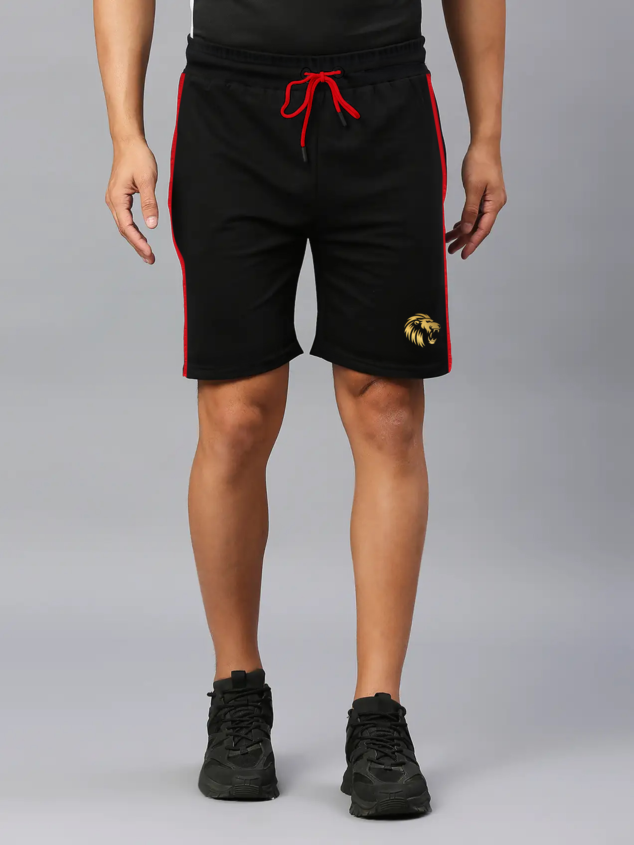 Punjab Kings Men Black Logo Solid Mid-Rise Regular Fit Running Shorts