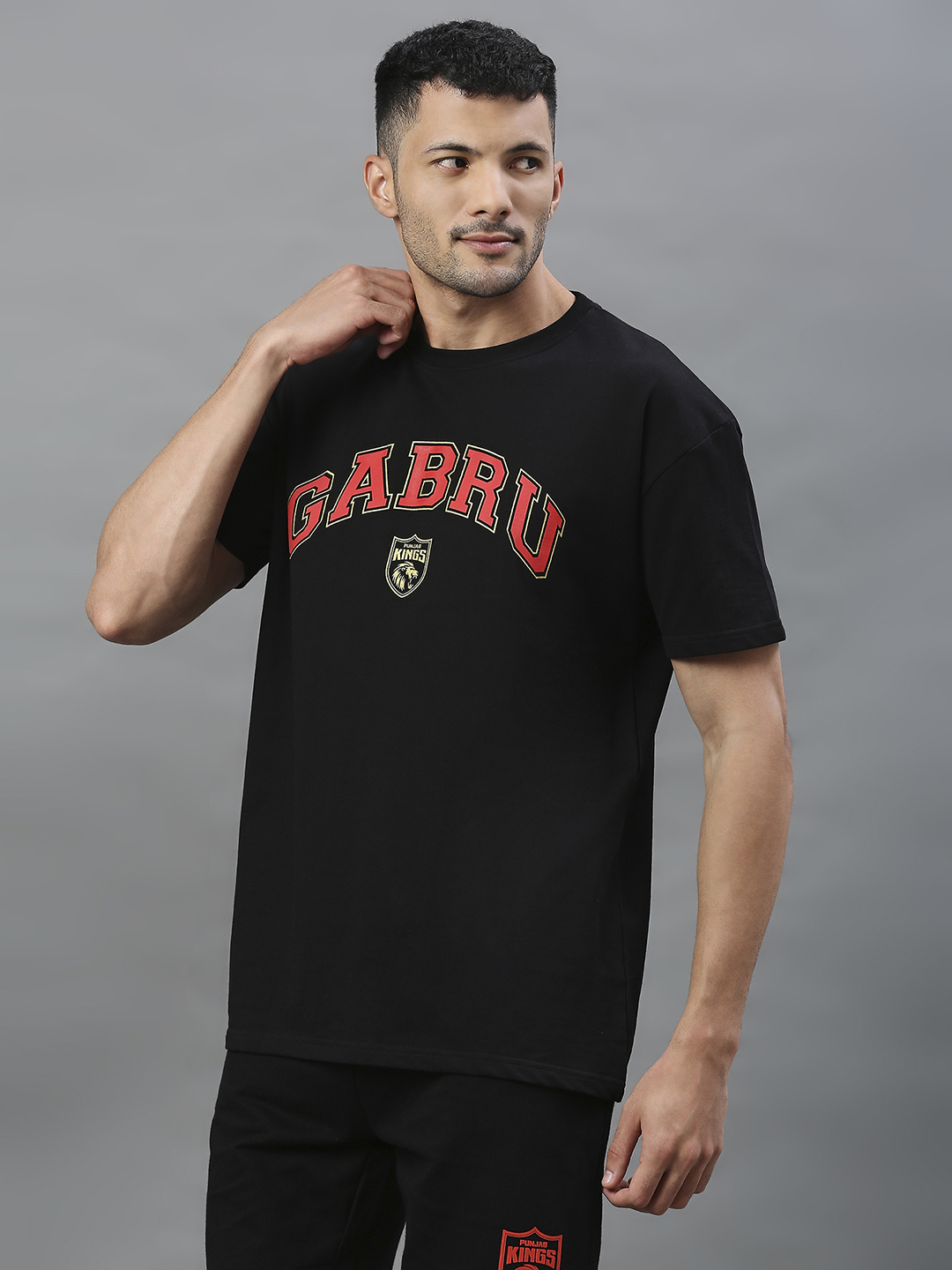 Punjab Kings Men Black Printed Half Sleeves Round Neck Cotton T-Shirt (4)