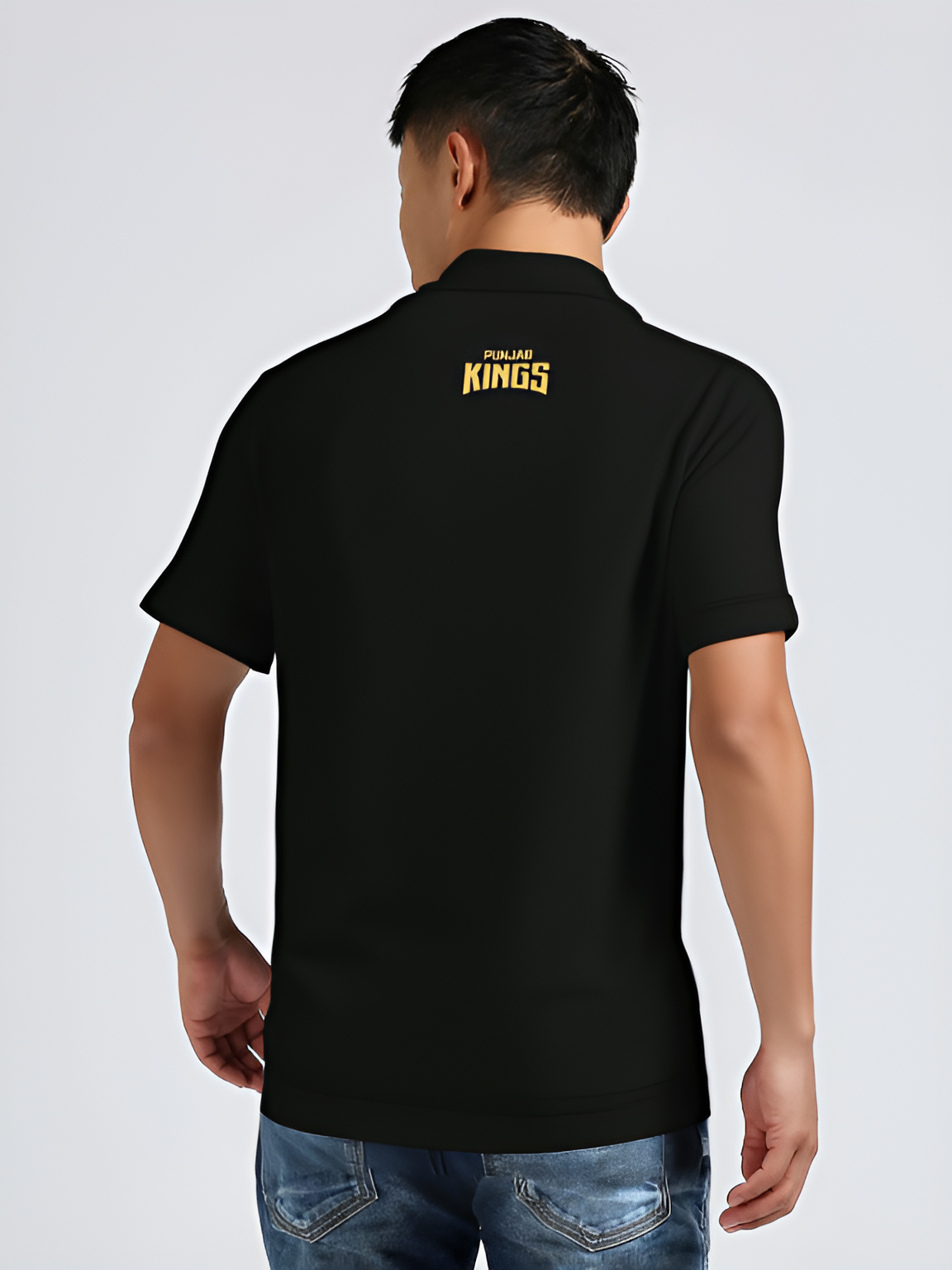 Punjab Kings Men Black Solid Half Sleeves Polo Collar Cotton T-Shirt (3)