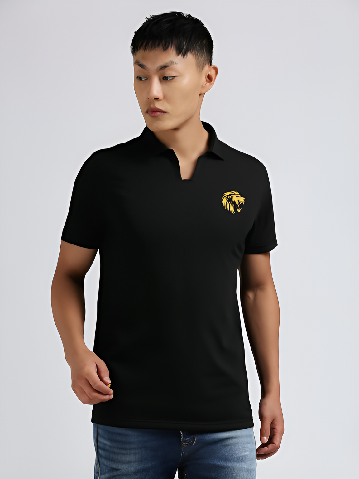 Men Black Solid Half Sleeves Polo Collar Cotton T-Shirt