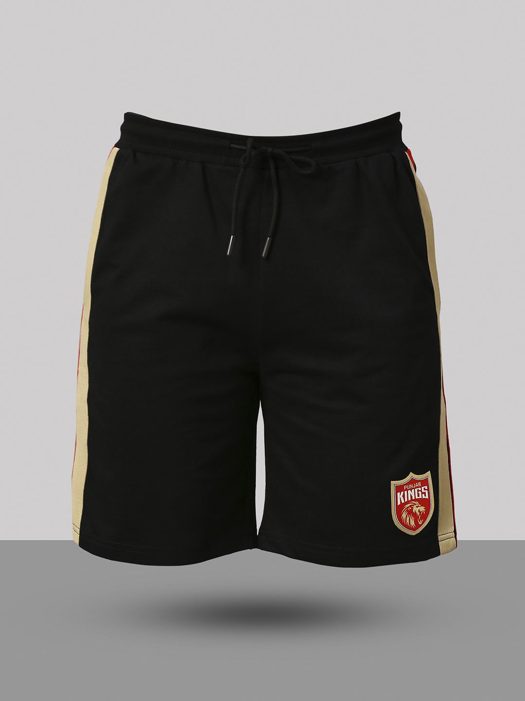 Punjab Kings Men Black Striped Printed Mid-Rise Cotton Sports Shorts (8)