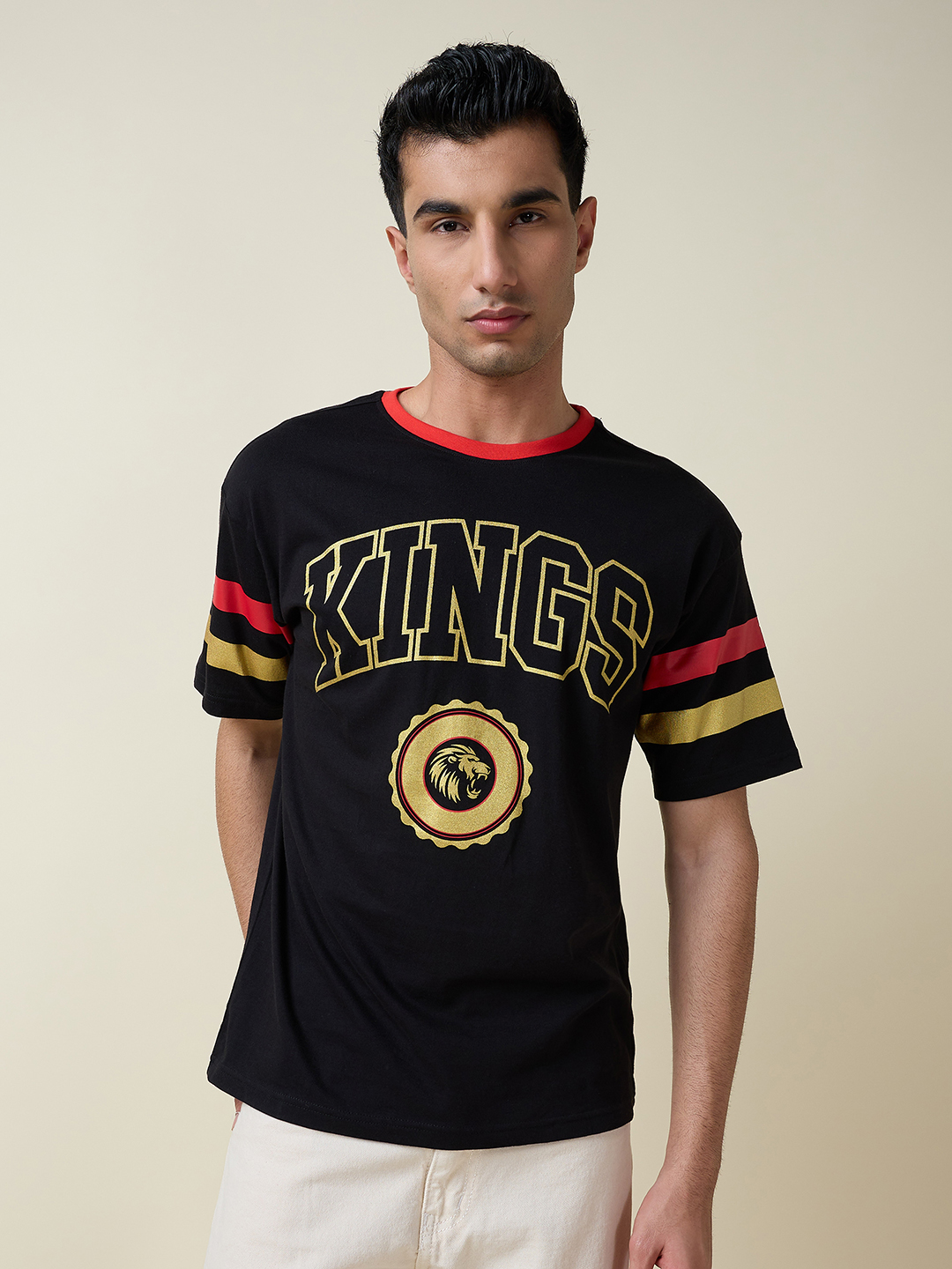 Punjab Kings Unisex Black Typography Printed Half Sleeves Round Neck Oversized Cotton T-Shirt (3)