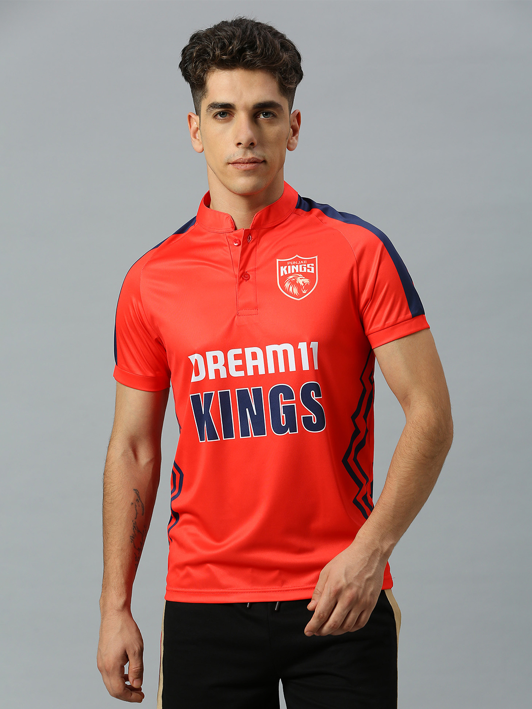 Men Red Printed Half Sleeves Polo Collar Polyester T-Shirt