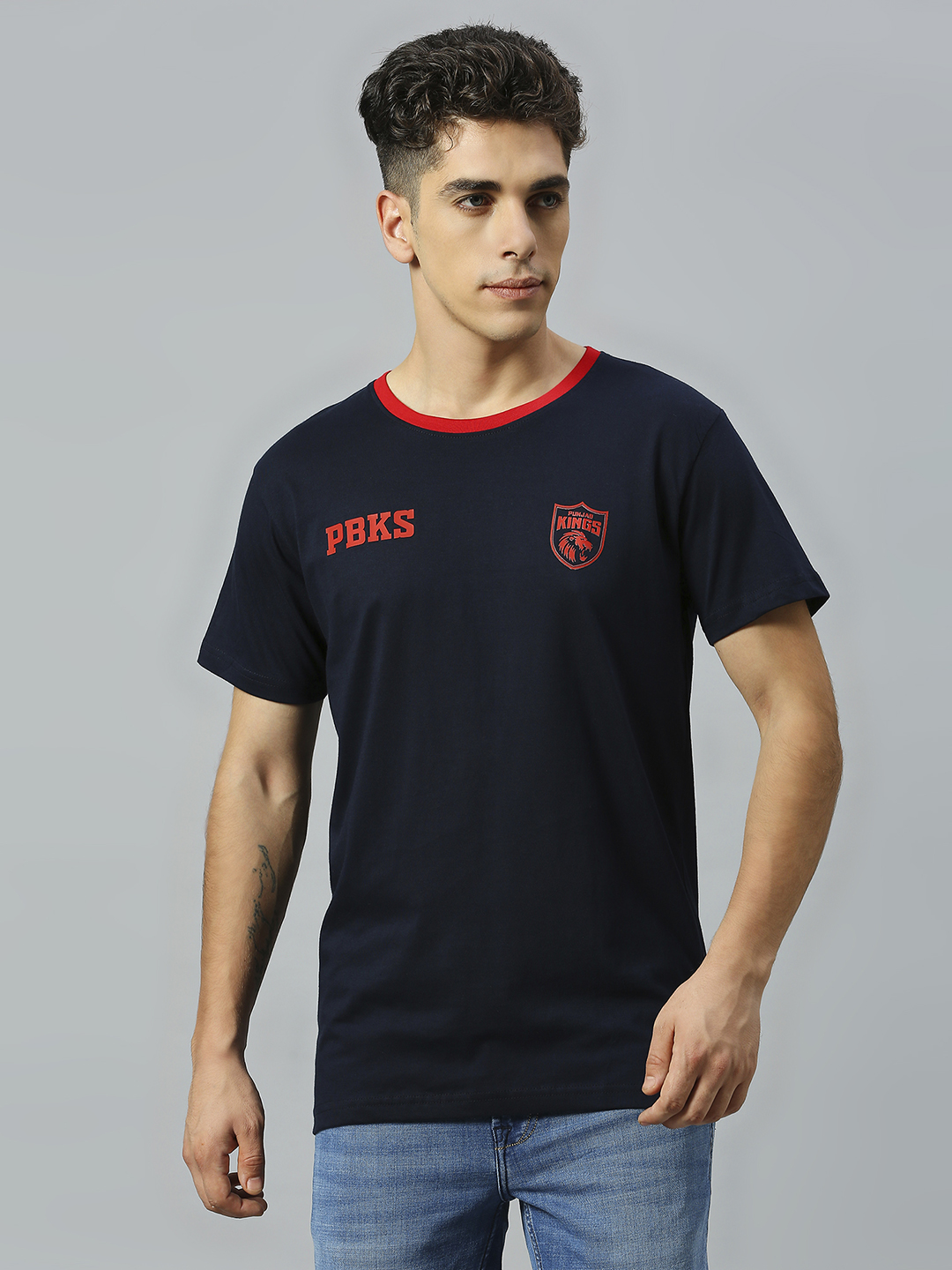 Punjab Kings Men Navy Blue Logo Printed Half Sleeves Round Neck Cotton T-Shirt (1)