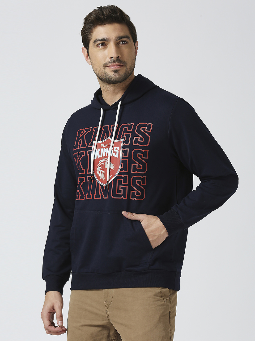 Punjab Kings Men Navy Blue Typography Printed Full Sleeves Hooded Pullover Cotton Sweatshirt (2)