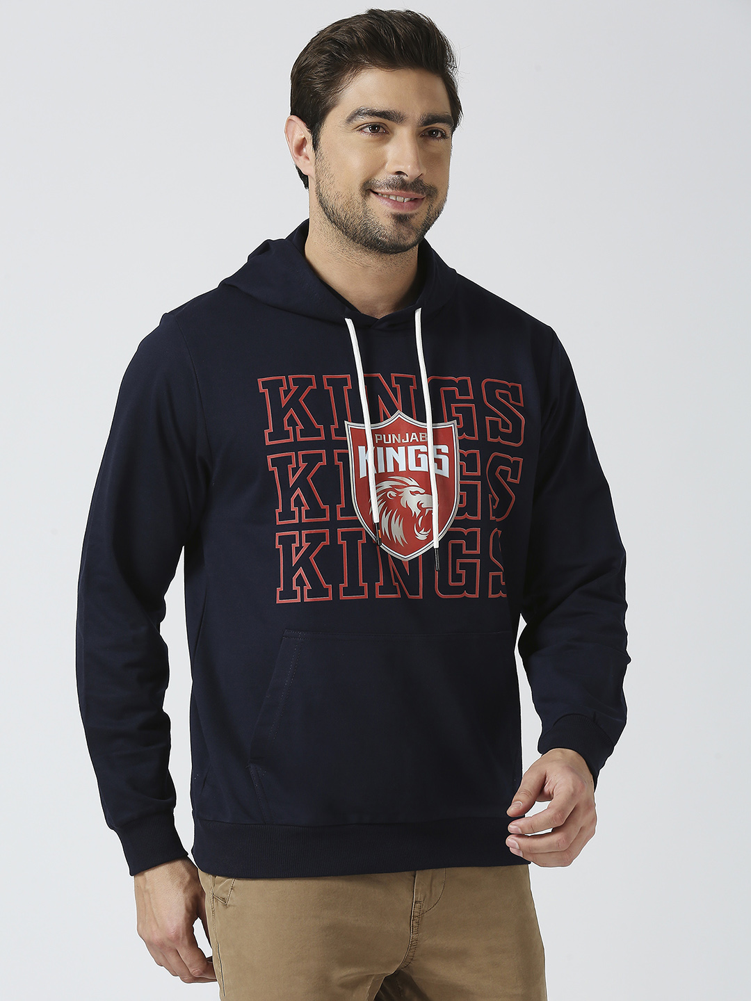 Punjab Kings Men Navy Blue Typography Printed Full Sleeves Hooded Pullover Cotton Sweatshirt (3)