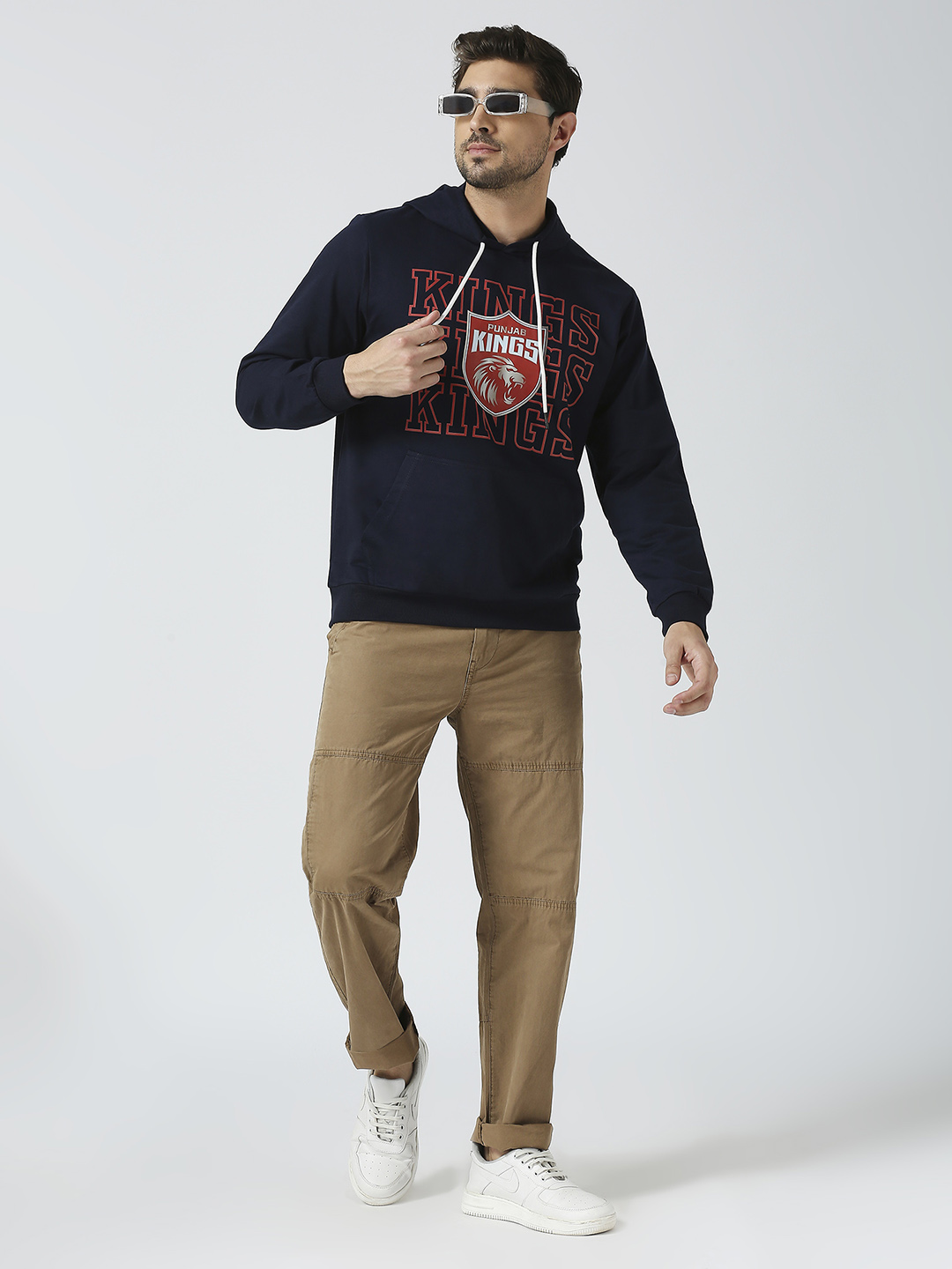 Punjab Kings Men Navy Blue Typography Printed Full Sleeves Hooded Pullover Cotton Sweatshirt (5)