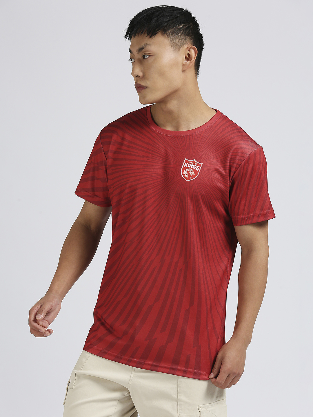 Punjab Kings Men Red All Over Print Half Sleeves Round Neck Polyester T-Shirt (2)
