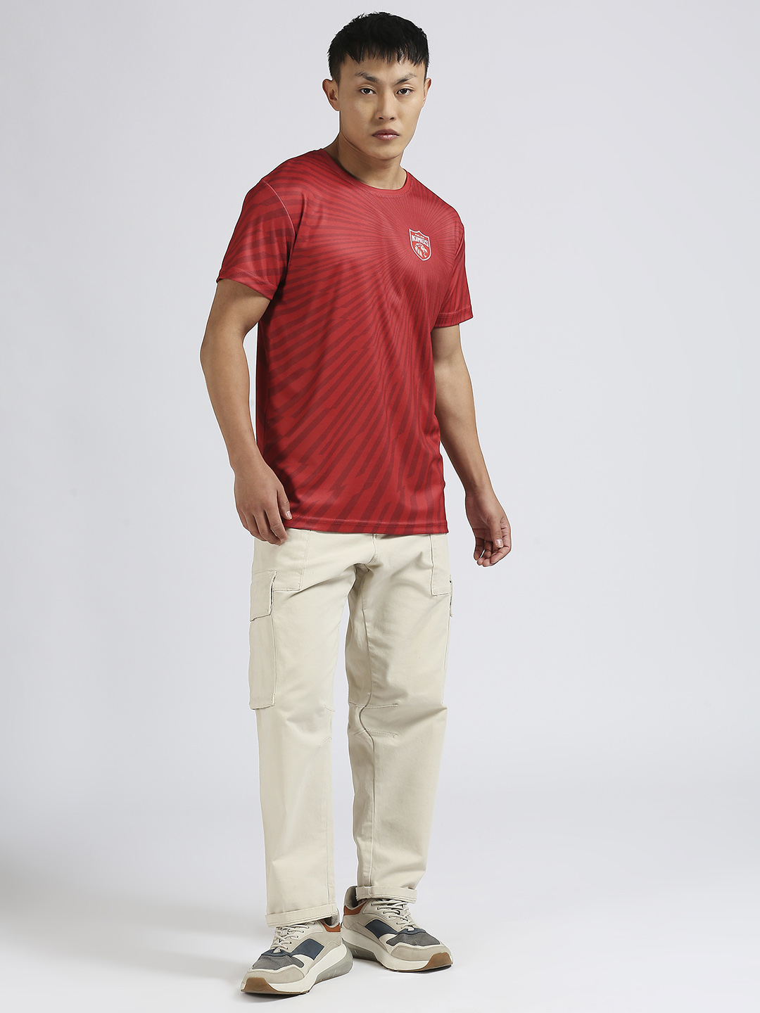 Punjab Kings Men Red All Over Print Half Sleeves Round Neck Polyester T-Shirt (6)