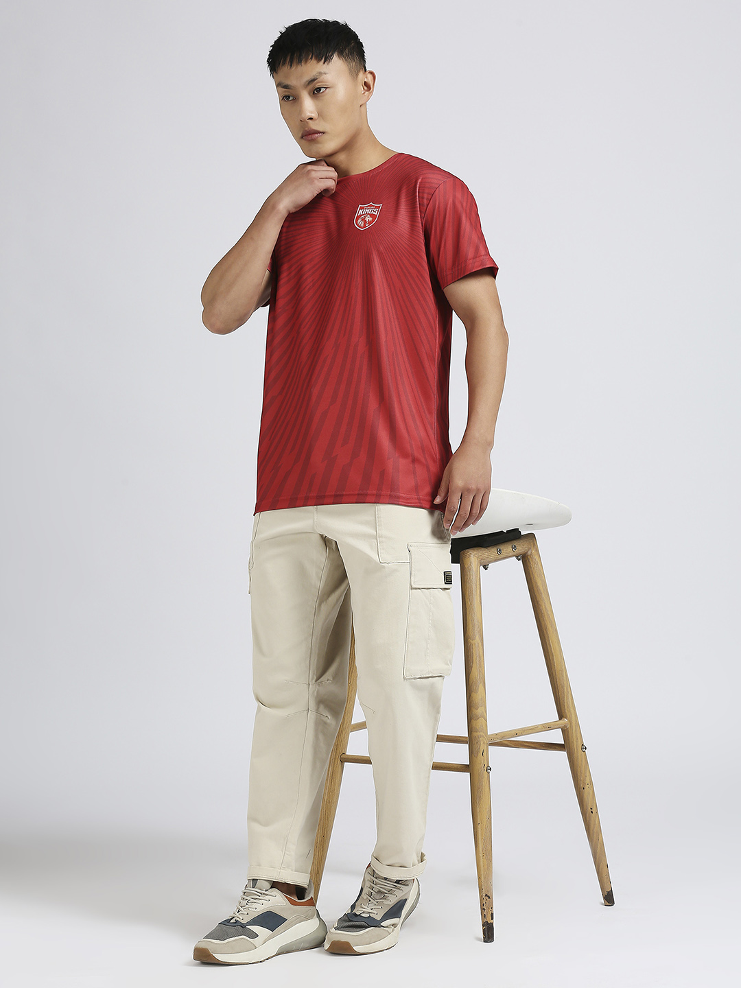 Punjab Kings Men Red All Over Print Half Sleeves Round Neck Polyester T-Shirt (7)