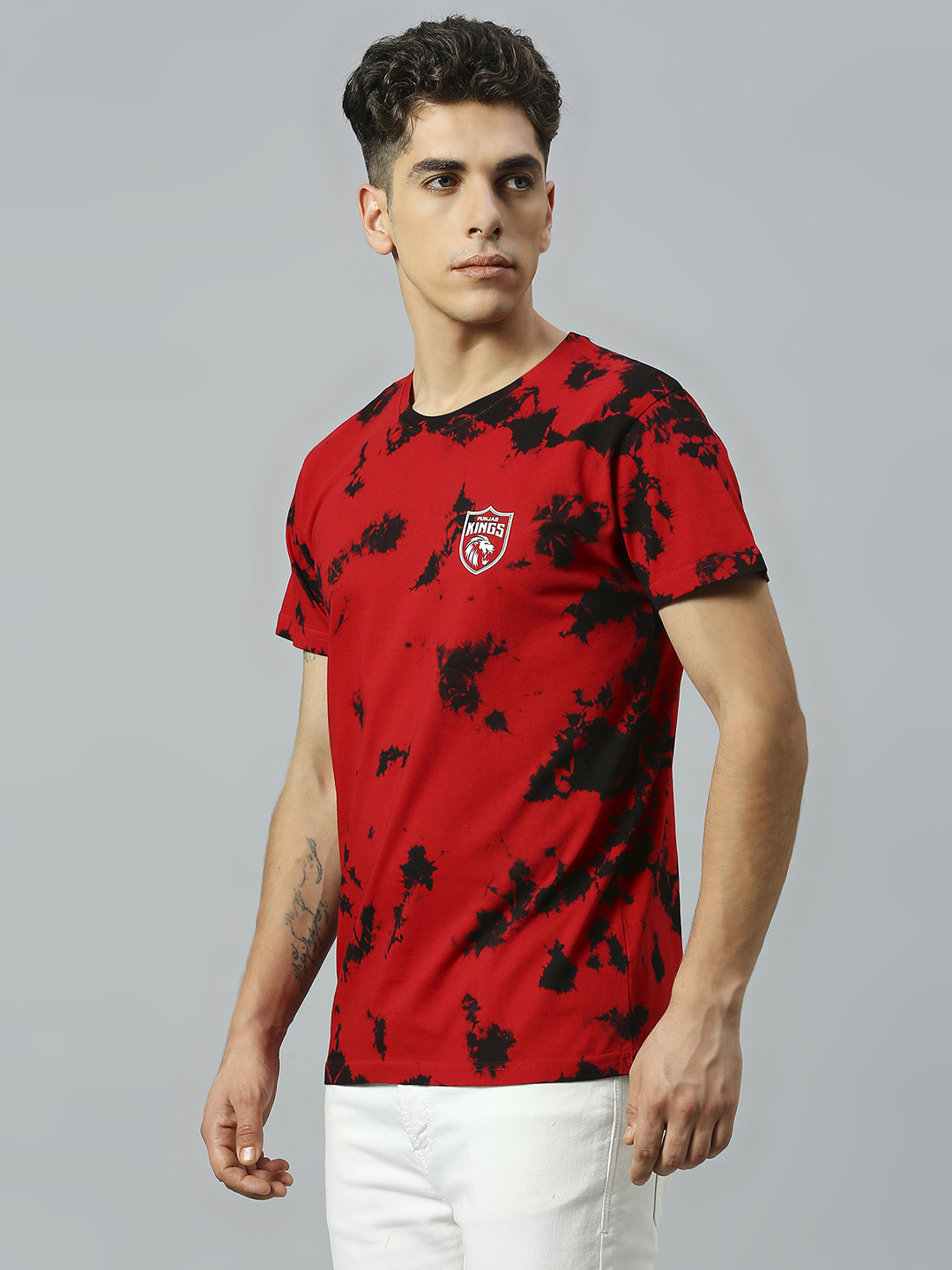 Punjab Kings Men Red and Black Tie & Dye Printed Half Sleeves Round Neck Cotton T-Shirt (2)