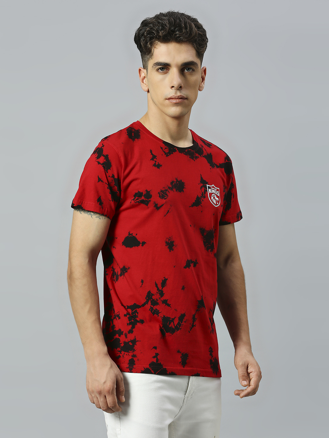 Punjab Kings Men Red and Black Tie & Dye Printed Half Sleeves Round Neck Cotton T-Shirt (3)