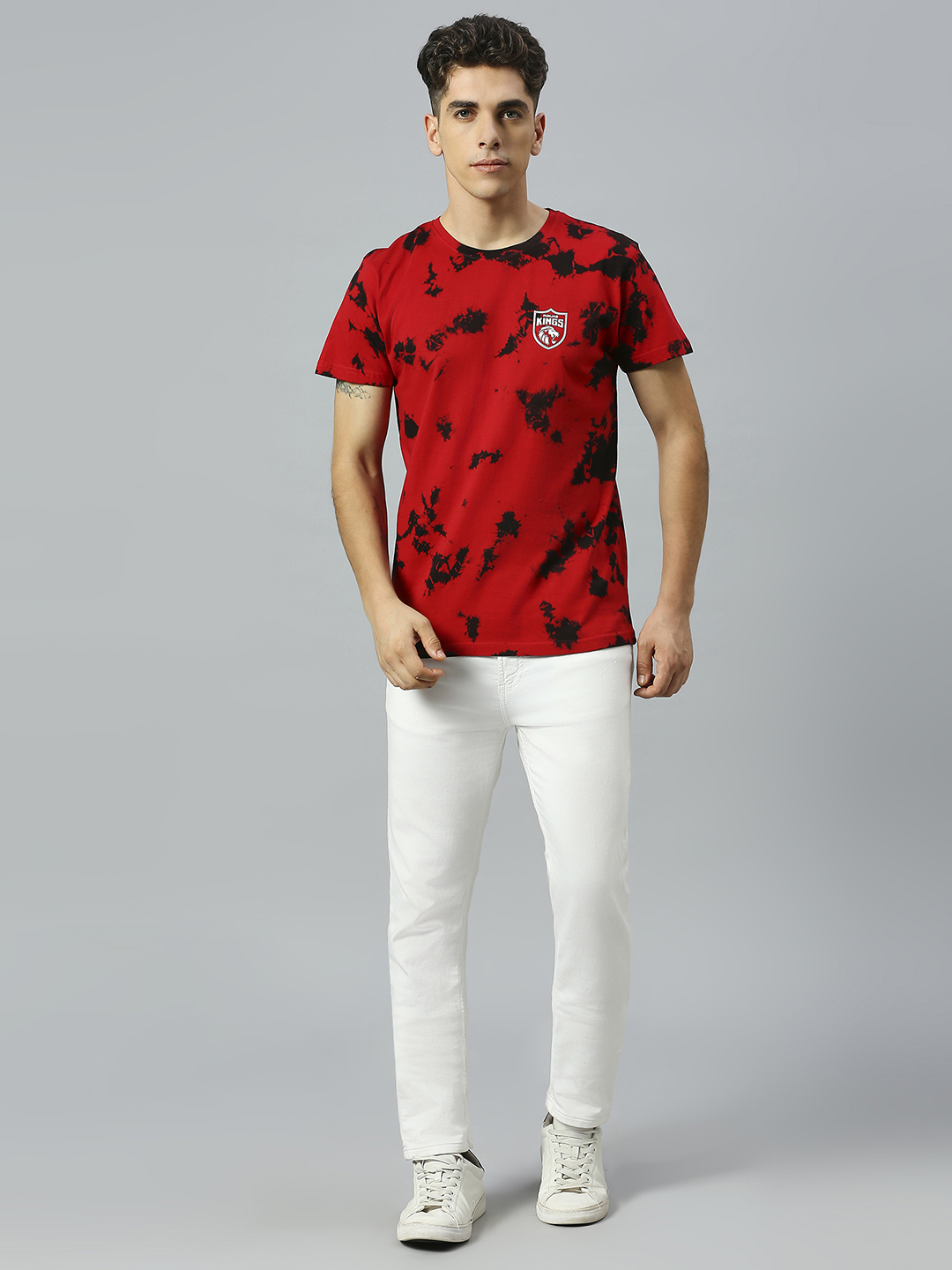 Punjab Kings Men Red and Black Tie & Dye Printed Half Sleeves Round Neck Cotton T-Shirt (6)