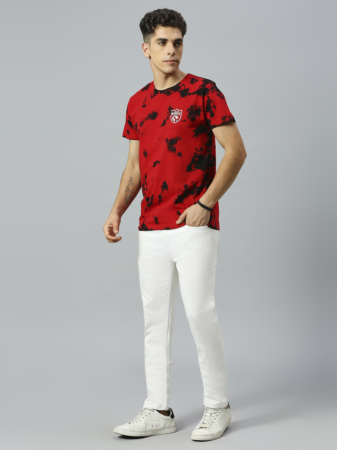 Punjab Kings Men Red and Black Tie & Dye Printed Half Sleeves Round Neck Cotton T-Shirt (7)