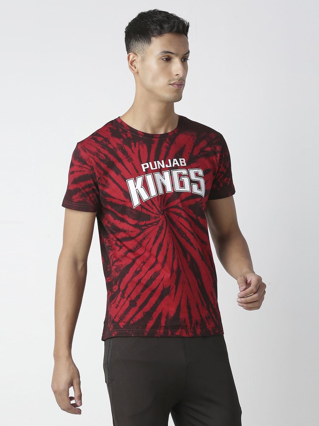Punjab Kings Men Red and Black Tie & Dye Printed Half Sleeves Round Neck Cotton T-Shirt (3)