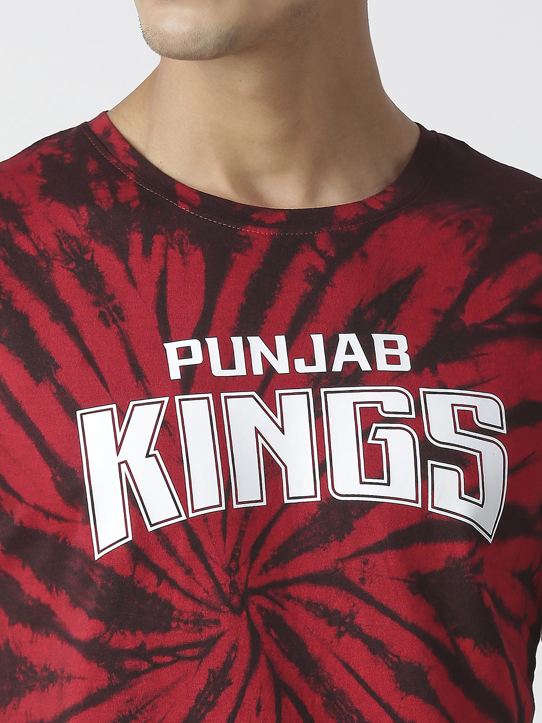 Punjab Kings Men Red and Black Tie & Dye Printed Half Sleeves Round Neck Cotton T-Shirt (6)