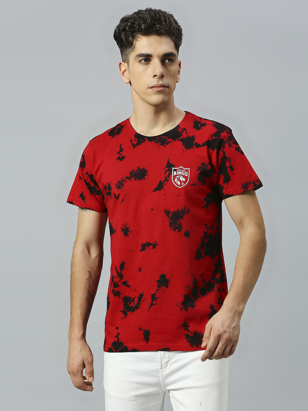 Men Red and Black Tie & Dye Printed Half Sleeves Round Neck Cotton T-Shirt