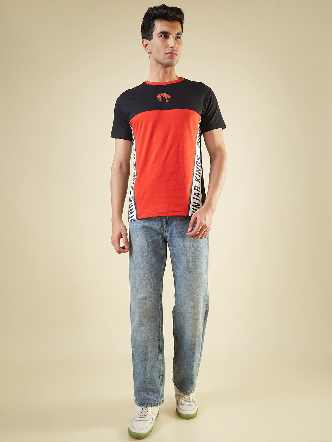 Punjab Kings Men Red and Black Typography Printed Half Sleeves Round Neck Oversized Cotton T-Shirt (6)