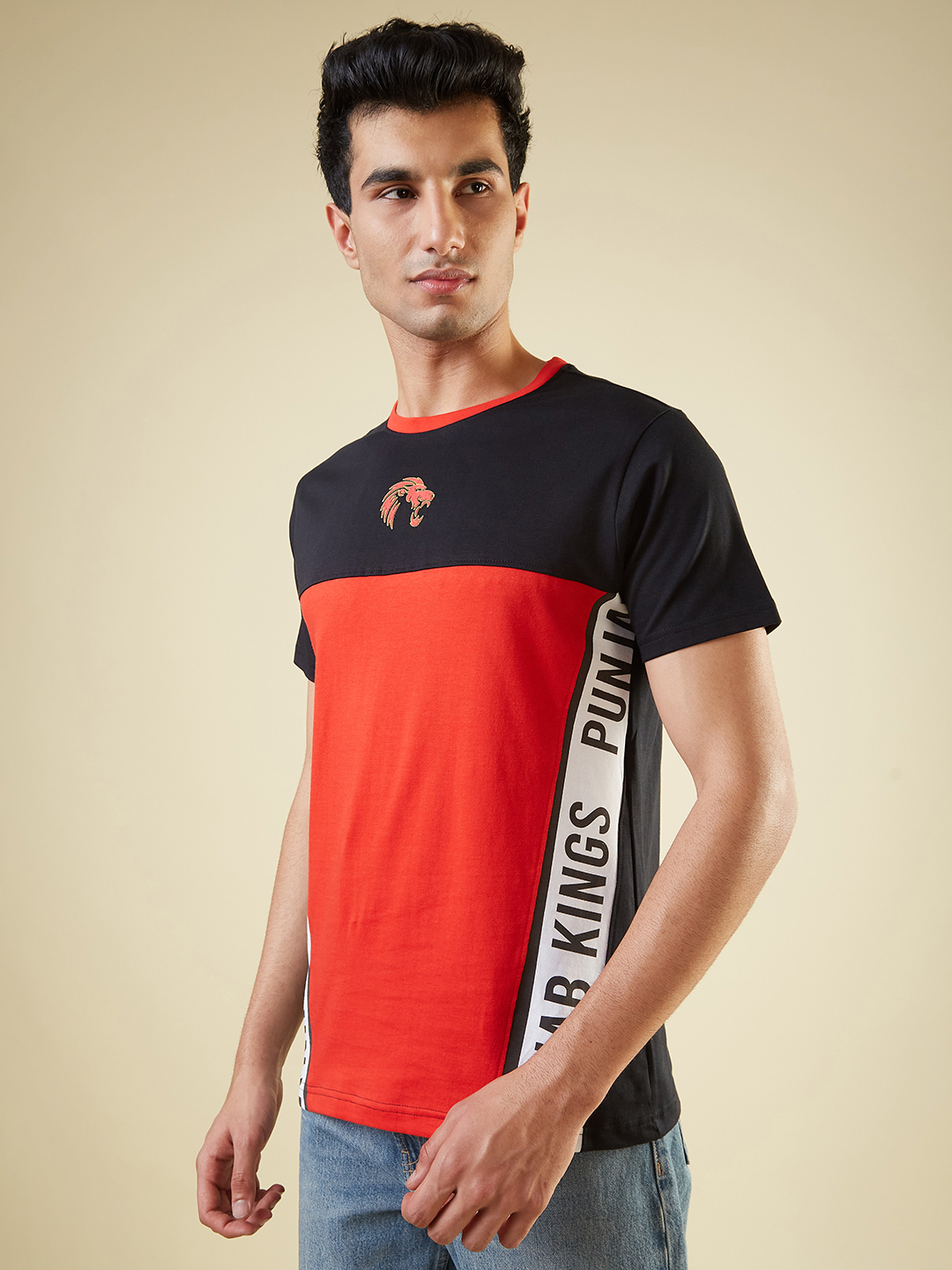 Punjab Kings Men Red and Black Typography Printed Half Sleeves Round Neck Oversized Cotton T-Shirt (4)