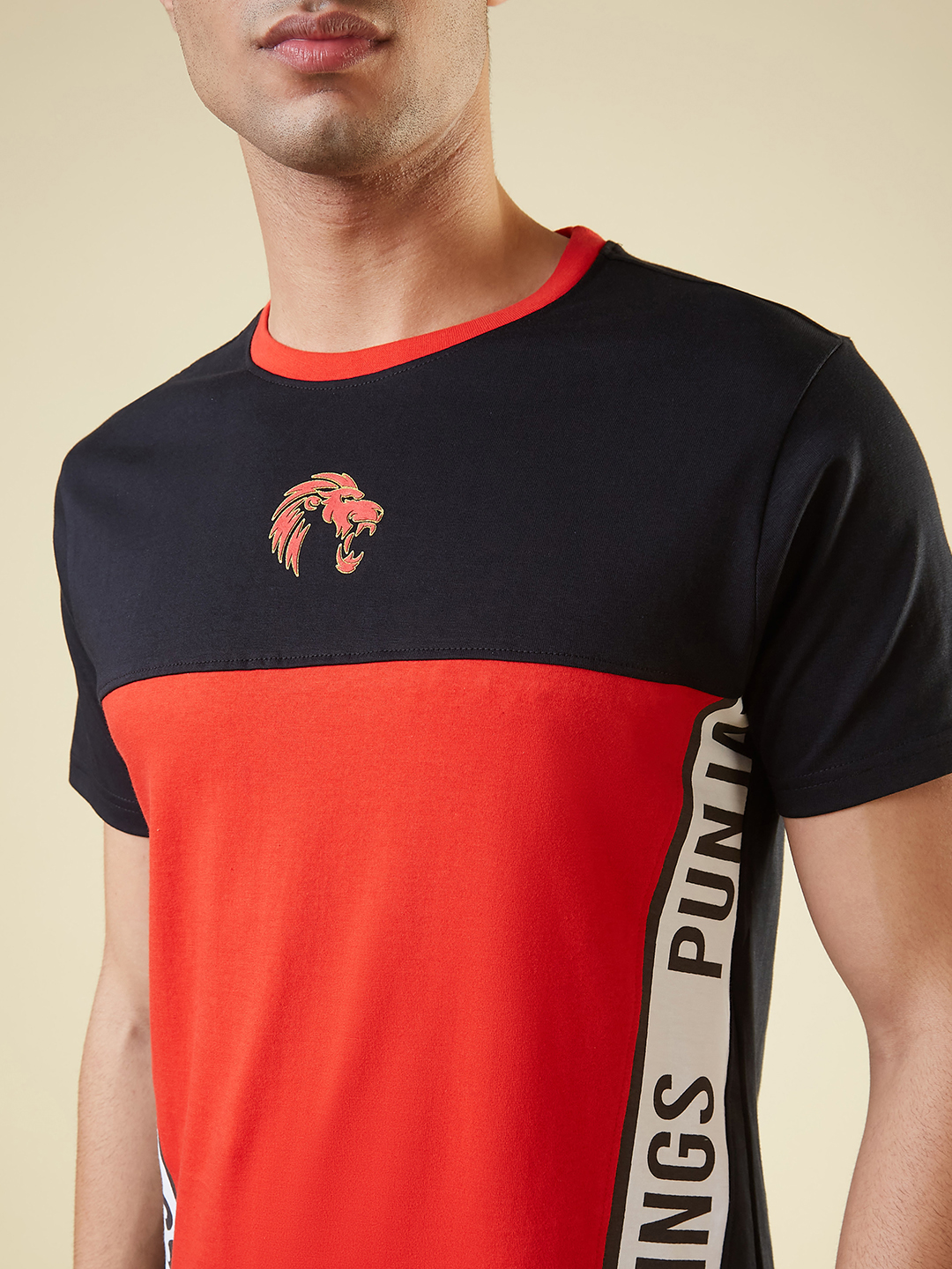 Punjab Kings Men Red and Black Typography Printed Half Sleeves Round Neck Oversized Cotton T-Shirt (3)