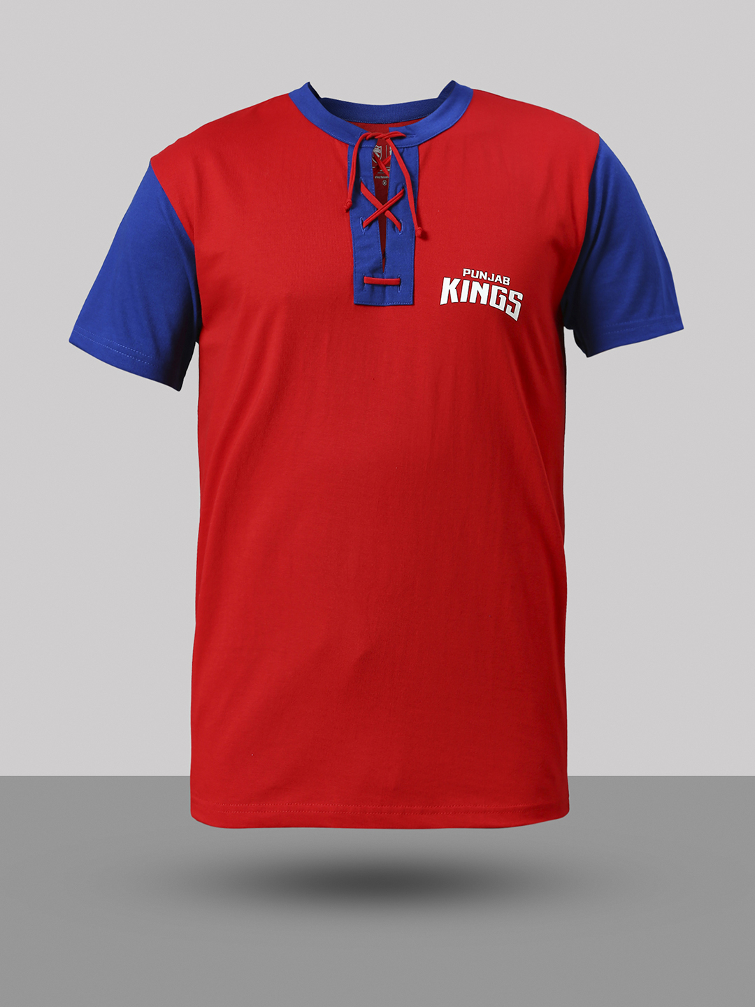 Punjab Kings Men Red and Blue Colourblocked Half Sleeves Henley Neck Cotton T-Shirt (8)