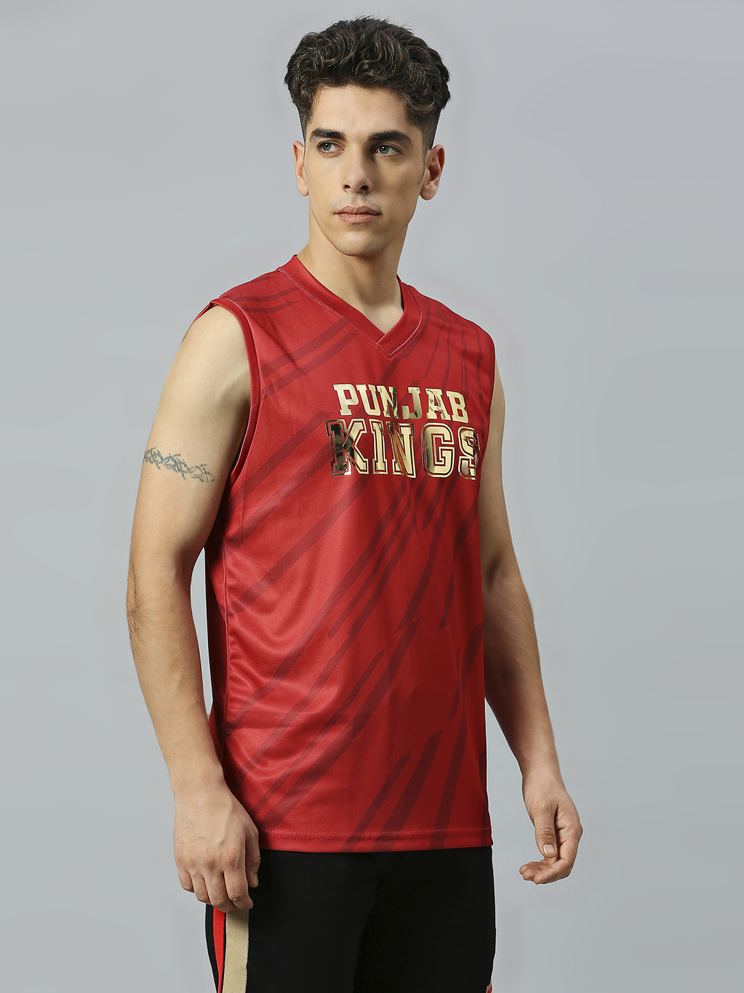 Punjab Kings Men Red and Gold Logo Printed Sleeveless Round Neck Polyester Sports Vest (3)