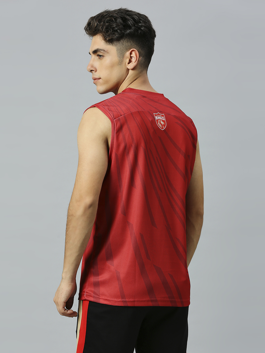 Punjab Kings Men Red and Gold Logo Printed Sleeveless Round Neck Polyester Sports Vest (4)