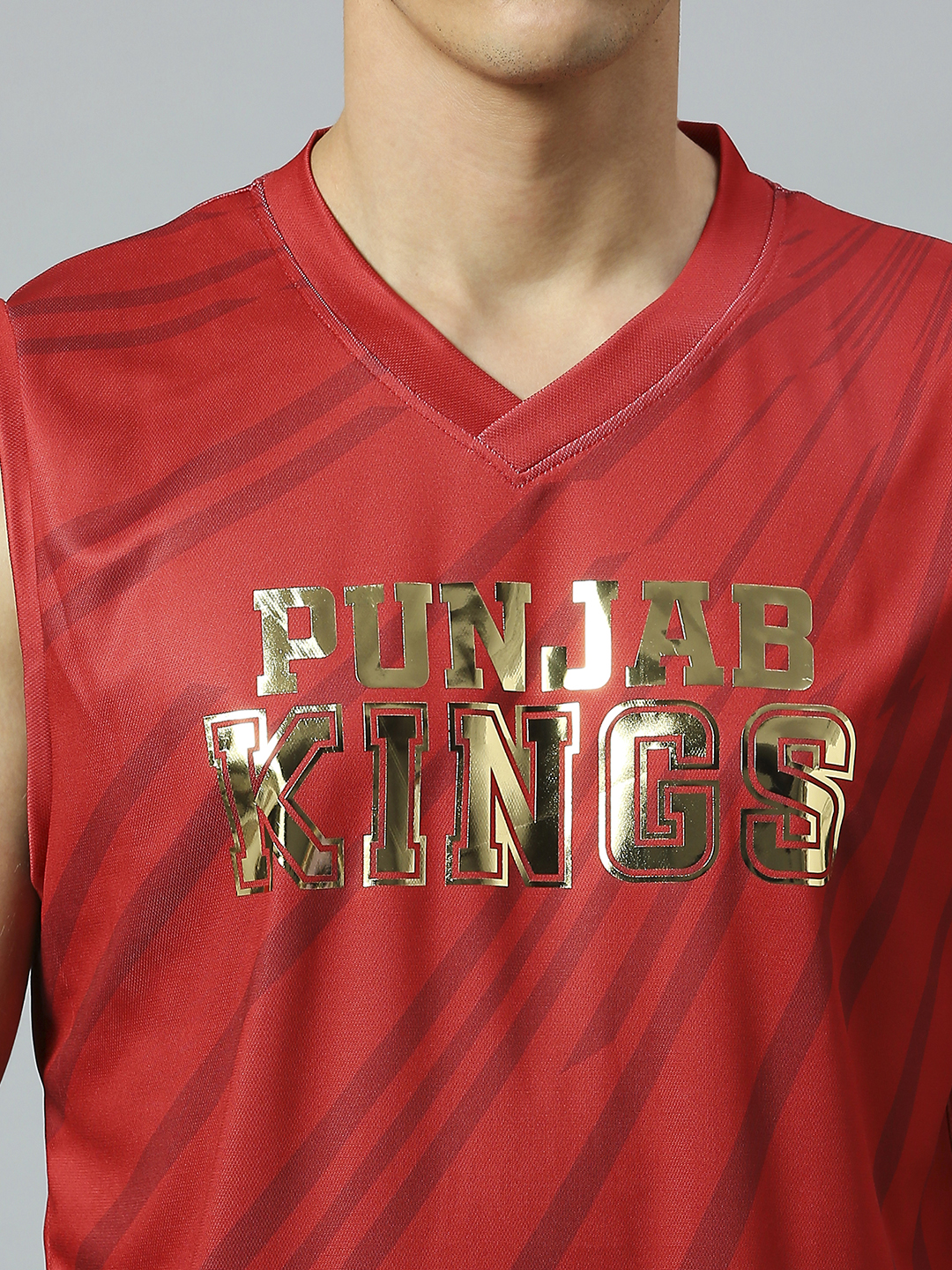 Punjab Kings Men Red and Gold Logo Printed Sleeveless Round Neck Polyester Sports Vest (5)