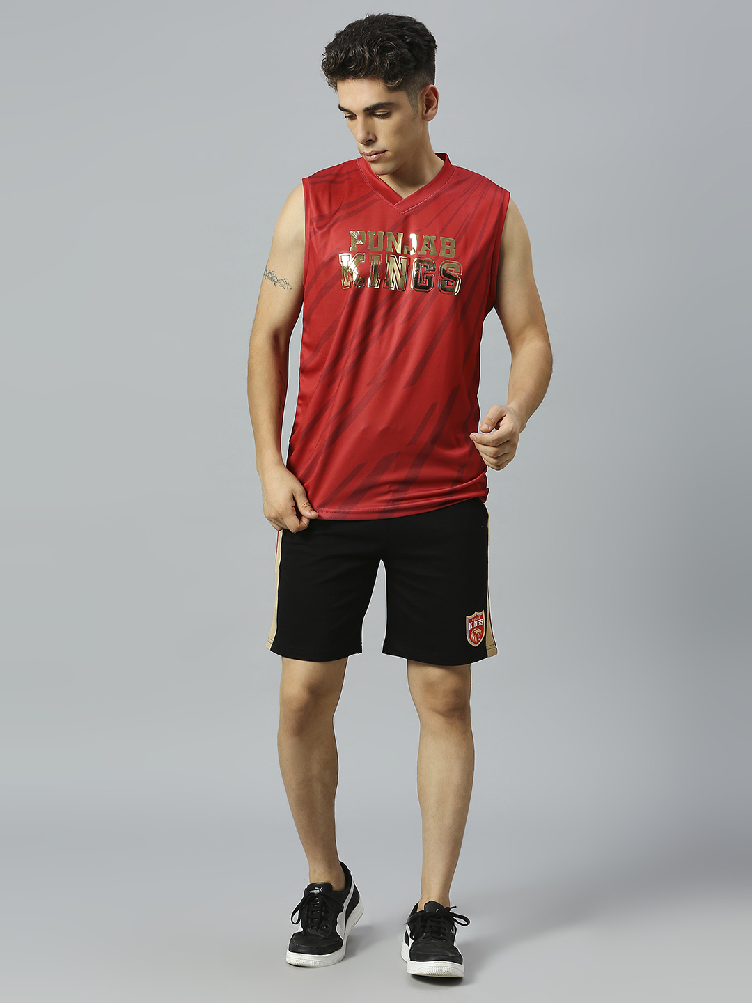 Punjab Kings Men Red and Gold Logo Printed Sleeveless Round Neck Polyester Sports Vest (6)