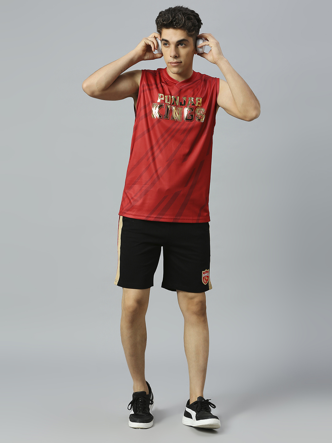 Punjab Kings Men Red and Gold Logo Printed Sleeveless Round Neck Polyester Sports Vest (7)