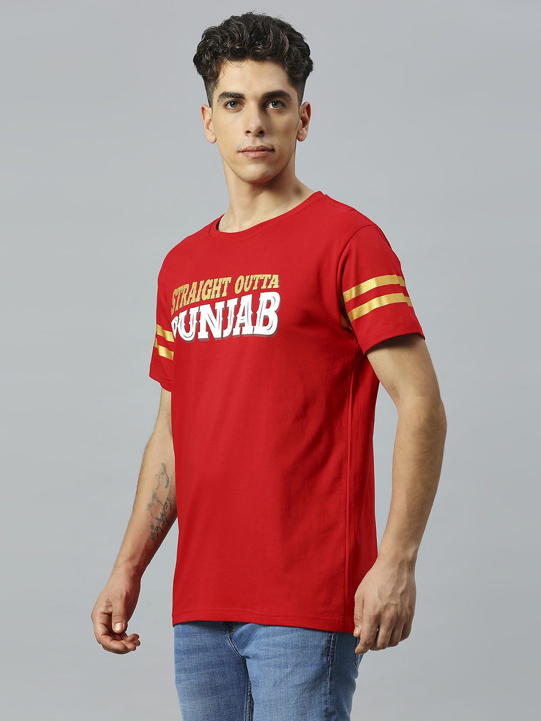 Punjab Kings Men Red and Gold Typography Printed Half Sleeves Round Neck Cotton T-Shirt (2)