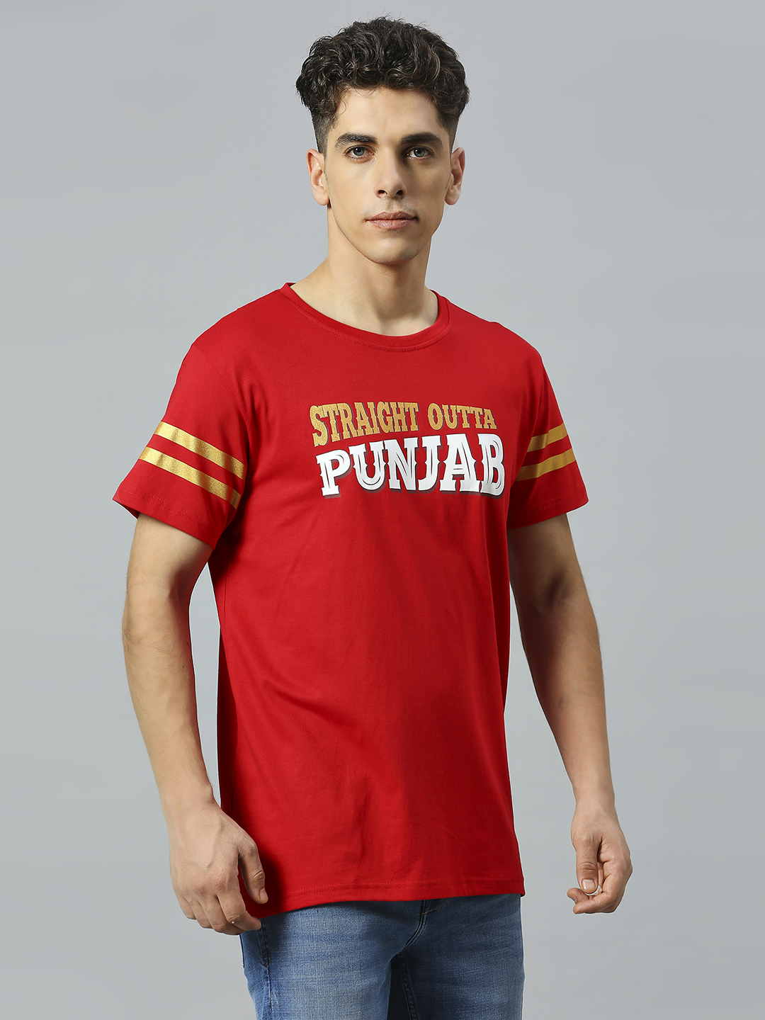 Punjab Kings Men Red and Gold Typography Printed Half Sleeves Round Neck Cotton T-Shirt (3)