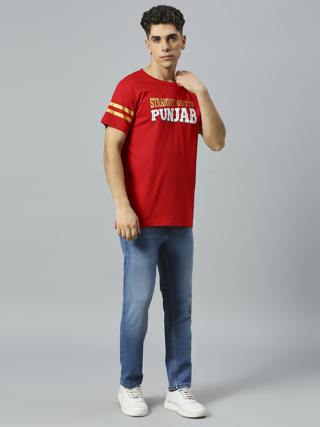 Punjab Kings Men Red and Gold Typography Printed Half Sleeves Round Neck Cotton T-Shirt (6)