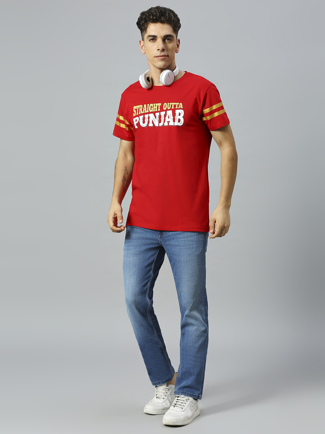Punjab Kings Men Red and Gold Typography Printed Half Sleeves Round Neck Cotton T-Shirt (7)