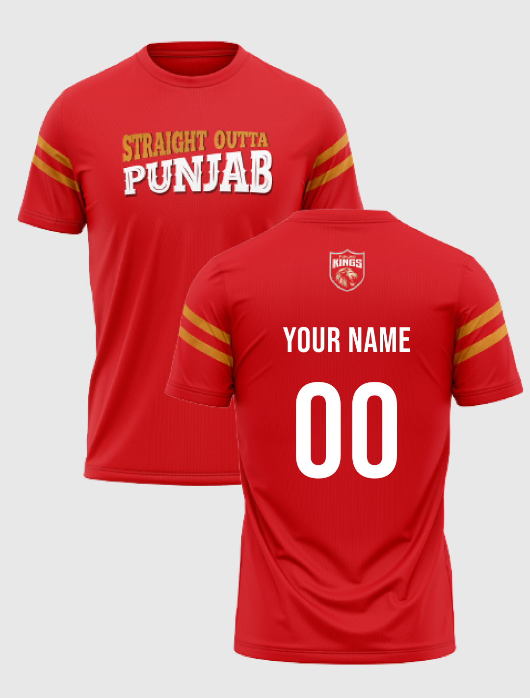Men Red and Gold Typography Printed Half Sleeves Round Neck Cotton T-Shirt: Customised With Your Name By FanCode