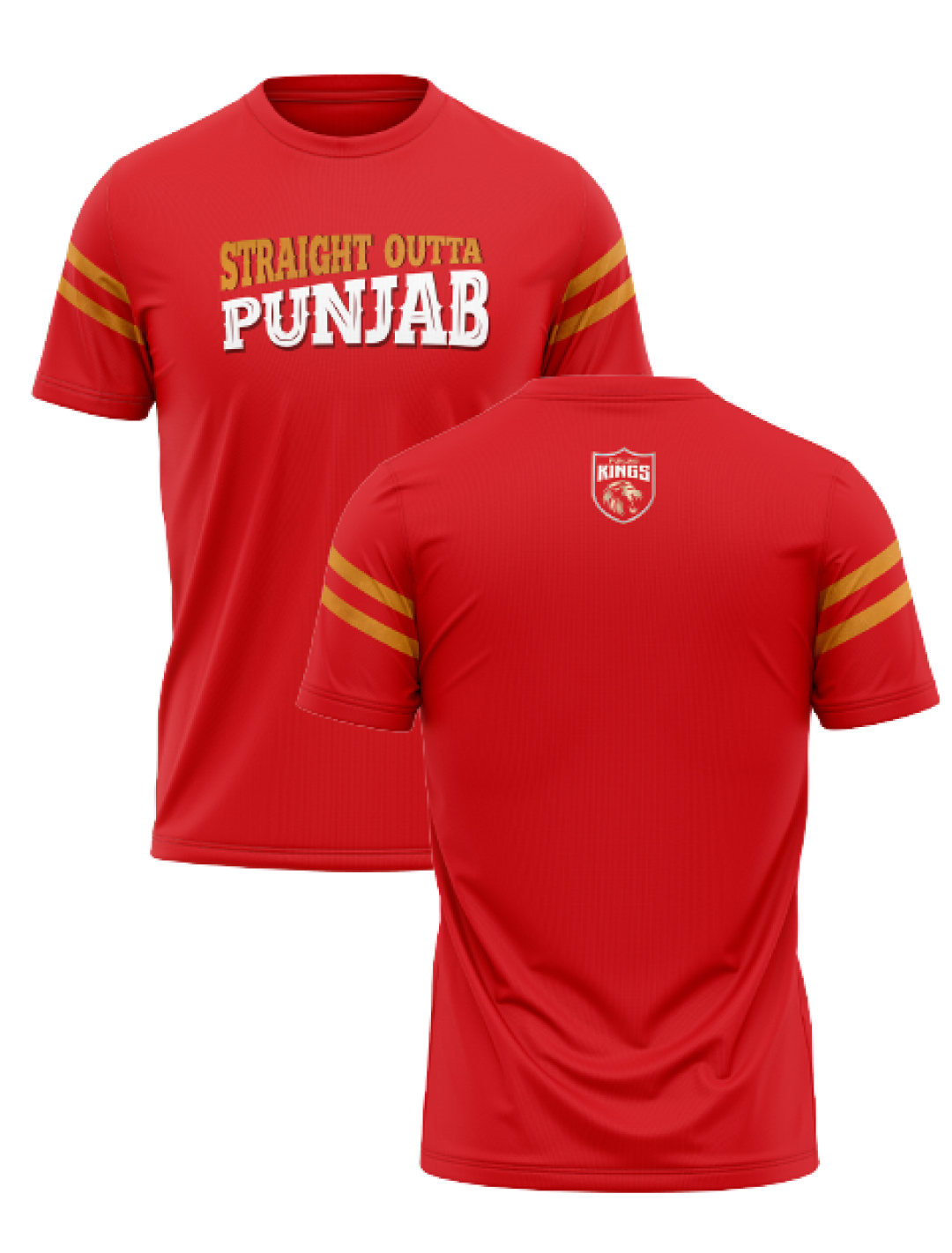 Punjab Kings Men Red and Gold Typography Printed Half Sleeves Round Neck Cotton T-Shirt: Customised With Your Name By Fa (3)