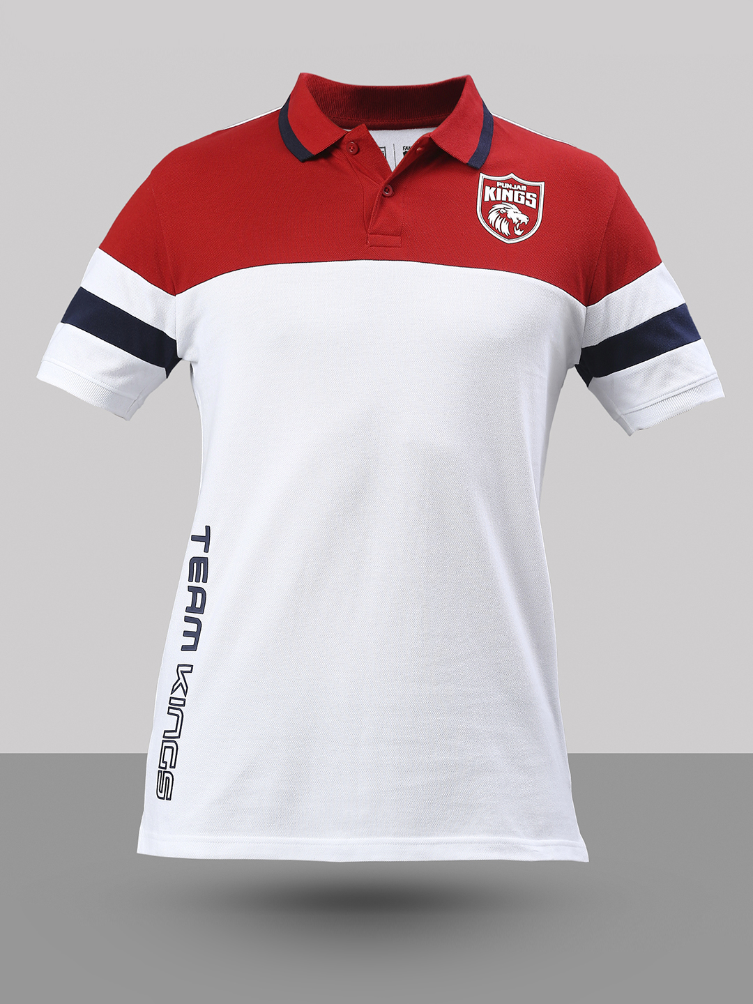 Punjab Kings Men Red and White Colourblocked Half Sleeves Polo Collar Cotton T-Shirt (2)