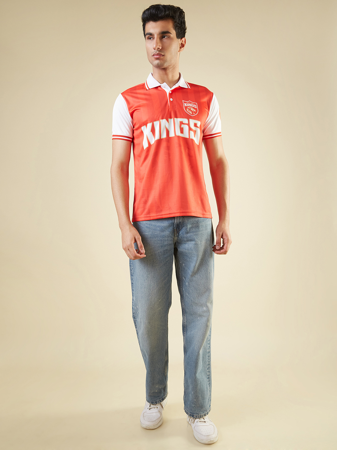 Punjab Kings Men Red and White Colourblocked Half Sleeves Polo Collar Polyester T-Shirt (5)